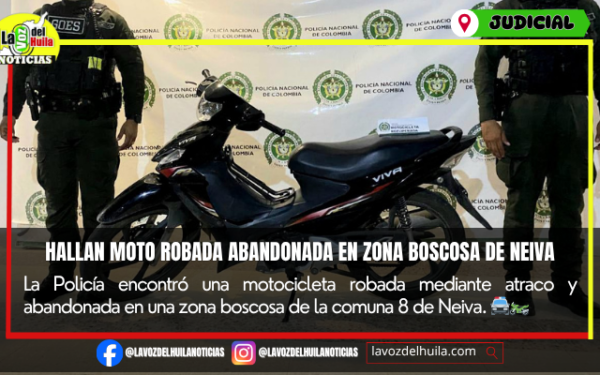 Recuperan motocicleta robada en zona boscosa de Neiva