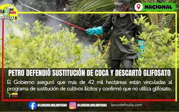 Petro defiende sustitución de coca y descarta uso de glifosato